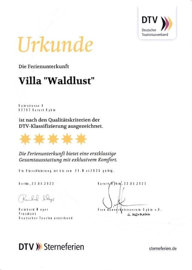 Villa Waldlust - 5 Sterne - 2 Schlafzimmer クアオルト・オイビン エクステリア 写真